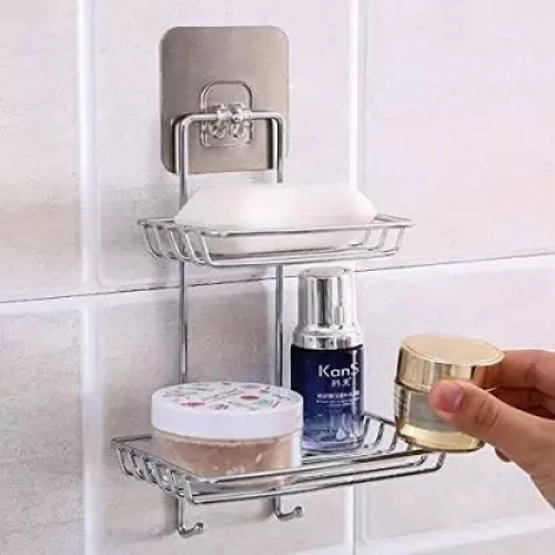 2 LAYER SOAP STAND WITH 2 HOOK RACK TC BATHROOM ESSENTIAL 